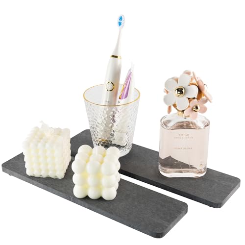 NiuYichee 2 Pcs Sink Stone Soap Trays, Water Absorbing Diatomite Tray Used for Hand Soap/Cosmetic Bottles/Dish Soap in the Kitchen/Bathroom Sink Countertop, Fast Dry Stone Tray with Non-Slip Pads - color: Dark Gray, size: 11.8" x 3.15" without groove