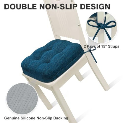 Shinnwa Dining Chair Cushions Set of 2, Dual-Layer Memory Foam Kitchen Chair Cushions, Patented Design Seat Pads with Ties, 16.5 x 16.5 x 3.5in, 2 Pack, Navy Blue - color: Navy Blue, size: 2 Count (Pack of 1)