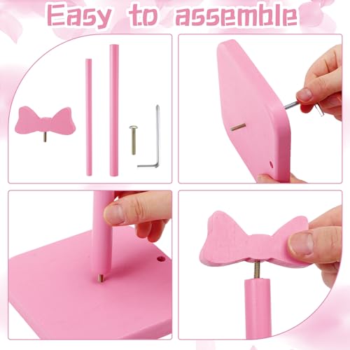 Leinuosen Pink Bow Paper Towel Holder Coquettish Cute Bow Wooden Paper Towel Holder Pink Bathroom Countertop Accessories Kitchen Roll Stand Organizer Standing Apartment Decor Housewarming Gift - style: Bow