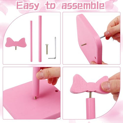 Leinuosen Pink Bow Paper Towel Holder Coquettish Cute Bow Wooden Paper Towel Holder Pink Bathroom Countertop Accessories Kitchen Roll Stand Organizer Standing Apartment Decor Housewarming Gift - style: Bow