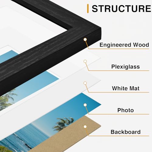 Vittanly 5x7 Picture Frames Set of 12, Wall & Tabletop, Black&Brown&White | Display Pictures 4x6 with Mat or 5x7 without Mat, Small Photo Frames, Engineered Wood with Shatter Resistant Plexiglass - color: Black&Brown&White, size: 5x7