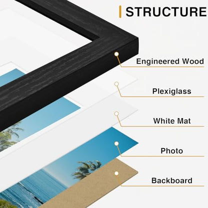 Vittanly 5x7 Picture Frames Set of 12, Wall & Tabletop, Black&Brown&White | Display Pictures 4x6 with Mat or 5x7 without Mat, Small Photo Frames, Engineered Wood with Shatter Resistant Plexiglass - color: Black&Brown&White, size: 5x7