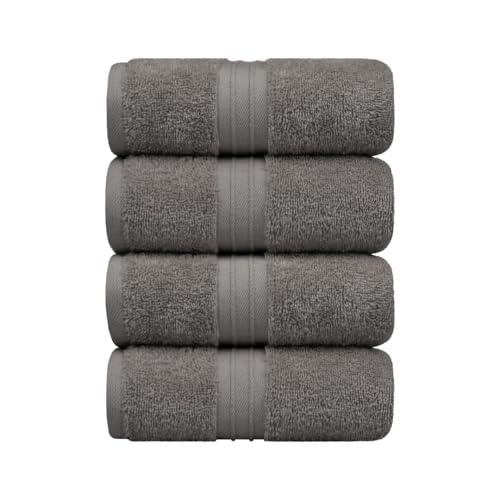 Hand Towels Set of 4 - Soft & Thick, Large (16"x 28") 100% Cotton, Luxury, Extra Soft - Versatile, Perfect as Bath and Kitchen Towel, Drying Towels, Wash and Gym Cloths - Gray - color: Gray