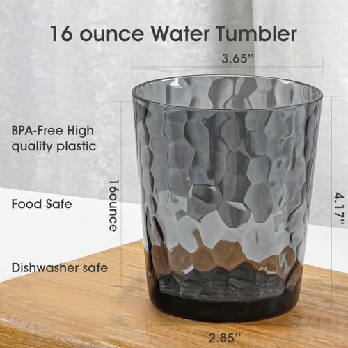 BPA-Free Plastic Tumblers 6 Pack (6x16oz) | Reusable Dishwasher Safe | Stackable Shatterproof Cups | Plastic Drinkware & Drinking Tumblers for Restaurant, Home, Party - color: Gray, size: 6-Pack