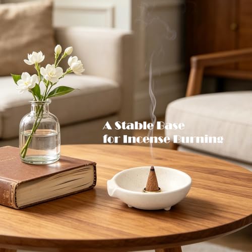 Incense Holder for Sticks Cones Tealight Candles Bricks Sage Palo Santo Multifunctional Incense Burner Bowl with Brass Holders Ceramic Incense Stick Holder with Ash Catcher - size: 4'' Ceramic Bowl & Holders