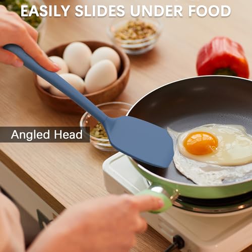 Coukre 3 Pack Silicone Spatula Set, Heat Resistant to 500°F, BPA-Free | Fish Spatula, Solid & Slotted Turners, Dishwasher Safe, Spatula Set for Eggs, Pancakes, Fish & Burgers, PureDarkBlue - color: PureDarkBlue