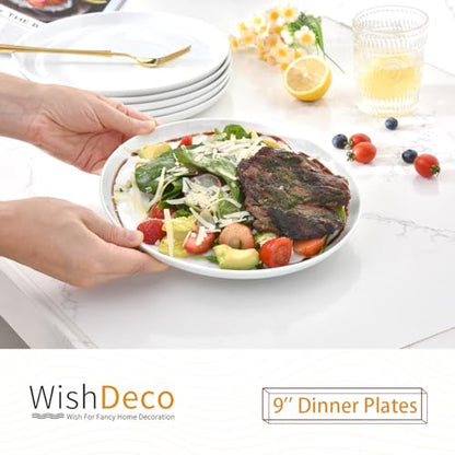 White Dinner Plates Set of 6, Porcelain Salad Plates 9 Inch, Modern Kitchen Plate, Round Serving Dishes, Microwave and Dishwasher Safe, Scratch Resistant, Smooth Glaze - color: White 9 inch
