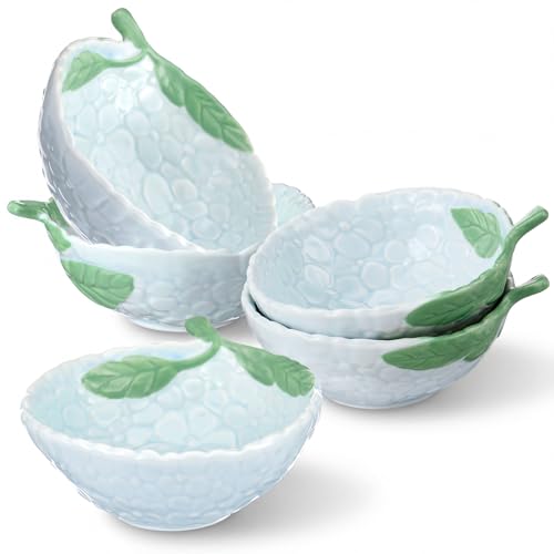LemonRoad 4 Pcs Hydrangea Bowls Set Ceramic Floral Ramekins Dinnerware Spring Summer Tableware Appetizer Bowls Decorative Dinner Birthday Party Tableware for Baby Shower Party Supplies