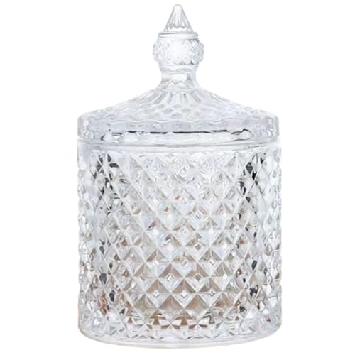 Colorful Crystal Glass Candy Snack Barrel Storage Jar Embossed Luxury Cookie Buffet Canister With Lids Jewelry Box Jar Biscuit Containers(Clear) - color: Cylinder-Clear
