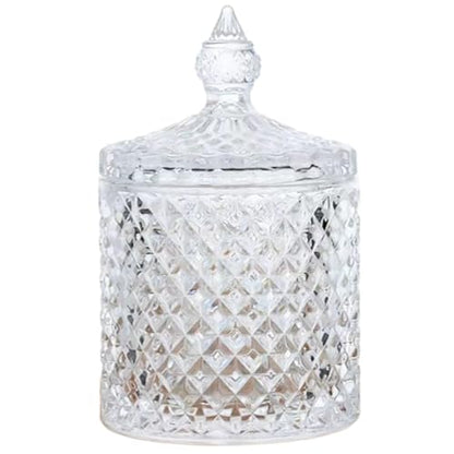 Colorful Crystal Glass Candy Snack Barrel Storage Jar Embossed Luxury Cookie Buffet Canister With Lids Jewelry Box Jar Biscuit Containers(Clear) - color: Cylinder-Clear