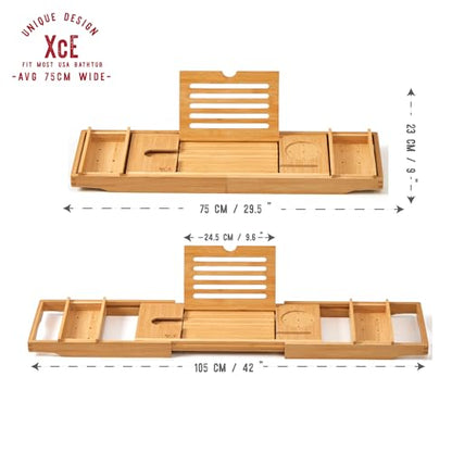 Bamboo Bathtub Caddy Tray with Book Stand & Soap Holder, Natural | Expandable to 41 Inches & Anti-Slip Pads for Luxury Bath Spa - color: Natural