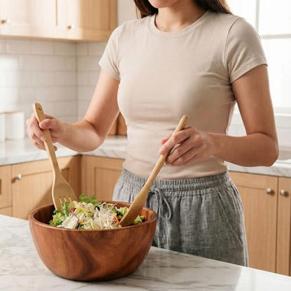Kitchen Utensils Set of 8 PCS, 12Inches Bamboo Wooden Cooking Spoon & Spatula Tools Perfect for Non-Stick Cookware (Bamboo 12inches) - size: 8 Pieces (12 inches)