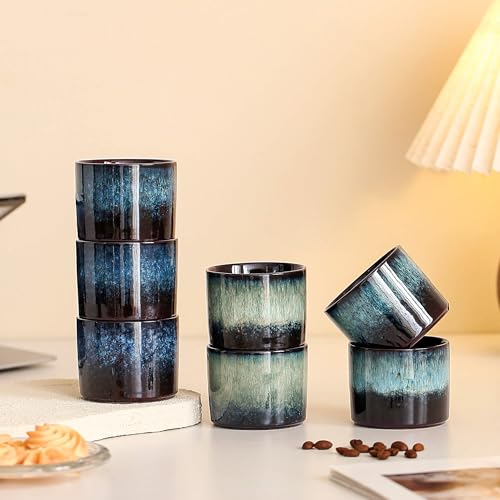 Ceramic Espresso Cups Set of 2, Expresso Shot Cups Double Espresso Cups, Espresso Shot Cups, Demitasse Cups, Tea Cups 3.5oz (2, Blue) - color: Glacial Blue