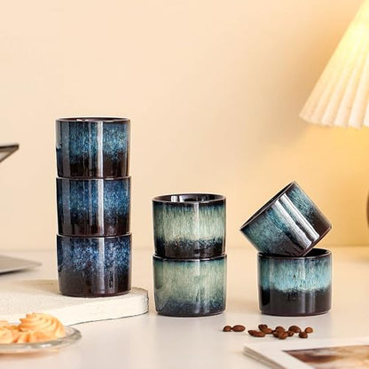 Ceramic Espresso Cups Set of 2, Expresso Shot Cups Double Espresso Cups, Espresso Shot Cups, Demitasse Cups, Tea Cups 3.5oz (2, Blue) - color: Glacial Blue