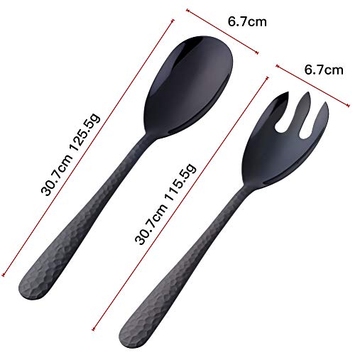 Salad Spoon and Fork Set, 12 Inch Stainless Steel Salad Server, Black Serving Utensils, Dishwasher Safe, Pack of 2 - color: Black