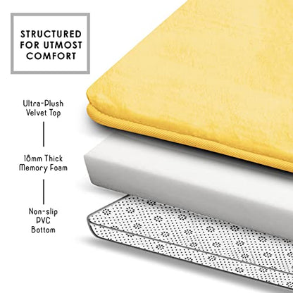 Clara Clark 3 Piece Bathroom Rugs Bath Mat Set, Velvet Memory Foam Bath Mats for Bathroom - Non-Slip, PVC Backing Bath Rugs, Washable - Dries Quickly, Yellow - color: Mellow Yellow