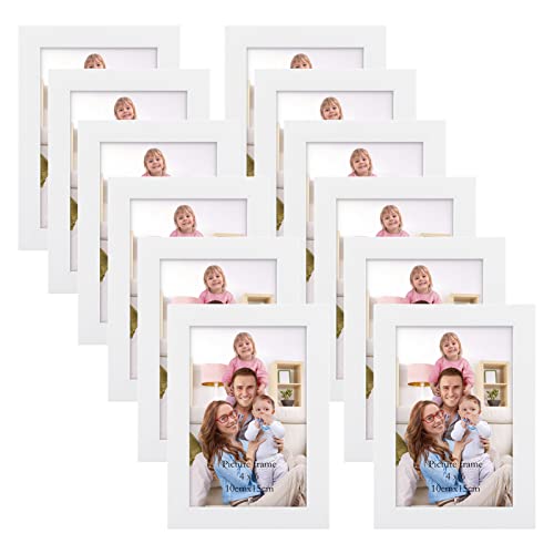 Giftgarden White 4x6 Picture Frame Pack of 12, Multi White Woodgrain 4 by 6 Photo Frames Bulk for Wall or Tabletop Display - color: White, size: 4x6