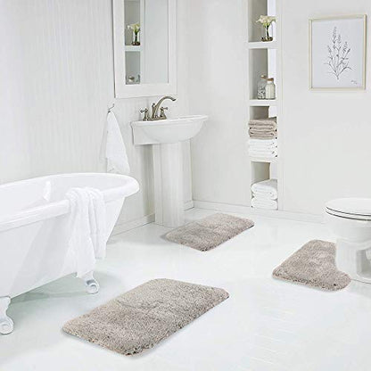 Walensee Shaggy 2 Piece Bath Rug Sets (Light Tan) 20 x 24 U Shape Contour Rug & 20 x 32 Bathroom Rug Machine Wash/Dry Bath Mats Plush Absorbent Bathroom Rugs and Mats Set Non Slip - color: Light Tan