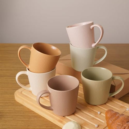 Ceramic Coffee Mugs 14 oz, Set of 6 Coffee Cups with Handle | Stoneware Mugs for Tea Milk Latte Dishwasher&Microwave Safe Multi-color Latte Mug Enamelware Mugs