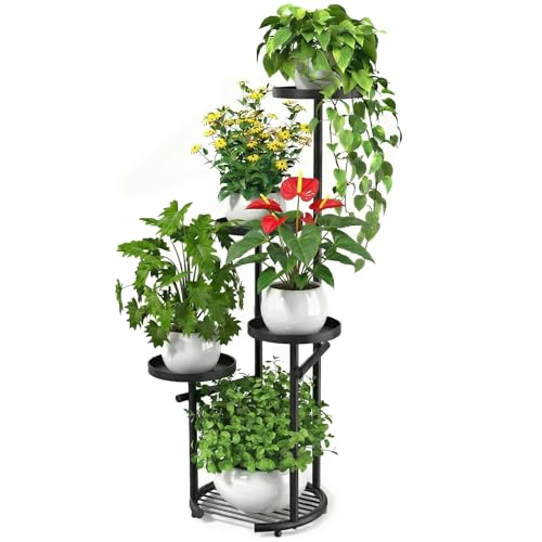 TOSKING Tall 5-Tier Metal Corner Plant Stand, 38-Inch Anti-Tip, Black | Space-Saving Round Design | Vertical Plant Display | Heavy-Duty Construction | Pet-Friendly | Indoor/Outdoor Use - color: Black, size: 5tier Rd