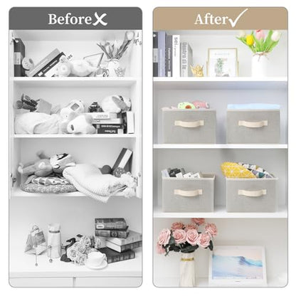 Storage Baskets, 11-Inch Woven Fabric Bins, Storage Cubes with Reinforced Handles, Organizer Bins for Closet Shelves, Foldable, for Toys, Clothes, Natural Beige (3PCS/Beige-11*11*7.8inch)