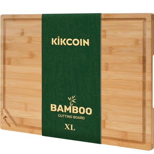 Kikcoin 17"×11" Bamboo Cutting Boards for Kitchen, Knife-Friendly Food Grade Wooden Cutting Boards for Kitchen, Charcuterie, Extra Large Chopping Boards with Deep Juice Groove, Reversible, Natural - color: Natural, size: 17"L x 11"W