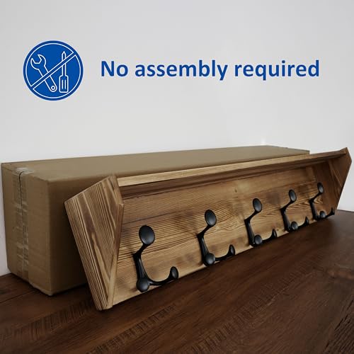 WEBI Wall Shelf with Hooks Underneath,35" Long Wall Mounted Coat Rack with Shelf,Entryway Coat Rack with 5 Triple Hooks for Hanging Coats,Jacket,Hallway,Bedroom,Mudroom,Brown - color: Brown, size: 35 Inch