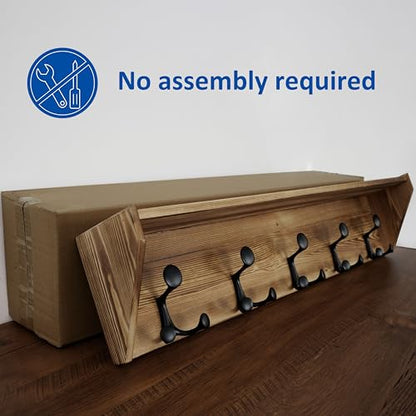 WEBI Wall Shelf with Hooks Underneath,35" Long Wall Mounted Coat Rack with Shelf,Entryway Coat Rack with 5 Triple Hooks for Hanging Coats,Jacket,Hallway,Bedroom,Mudroom,Brown - color: Brown, size: 35 Inch