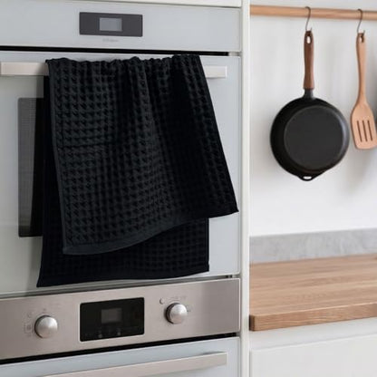 Jacquotha Black Waffle Cotton Hand Towel Set of 5 | Quick Dry, Low Lint Towels for Bathroom, Kitchen & Daily Life, 13" x 29" - color: Black