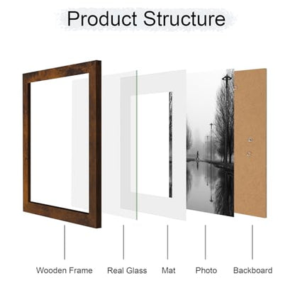 iRahmen 10x12 Picture Frame with Mat 8x10 - High Definition Real Glass Wooden Photo Frames for Tabletop Display and Wall Mounting (Dark Brown, Set of 4) - color: Dark Brown, size: 10X12