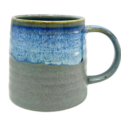 Handmade Ceramic Coffee Mug – 16oz Large Pottery Tea Cup with Wide Bottom & Transmutation Glaze, Microwave & Dishwasher Safe for Home or Office (Grey Blue) - color: Grey Blue
