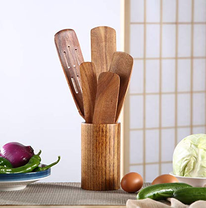 MESSON Wooden Spatulas Set of 5, Teak Wood Spurtles for Nonstick Cookware | Teak Wood, Heat Resistant, Lightweight, Nonstick Safe, for Instant Pot Baking & Stirring, Easy Grip Handle with Hanging Hole