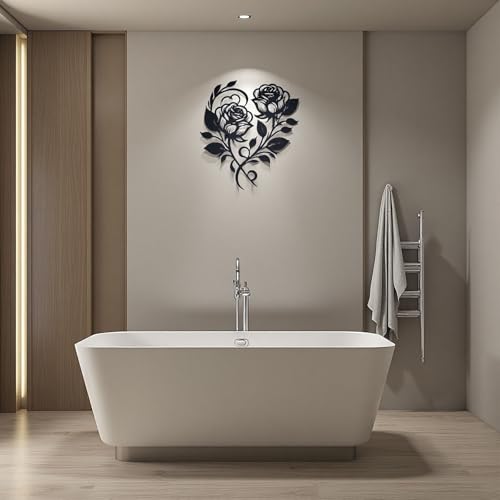 zepongLN Metal Rose Heart Wall Decor, Black, 12x10 Inches | Floral Wall Sculpture, Elegant Metal Flower Design, For Living Room, Bedroom, Dining Room
