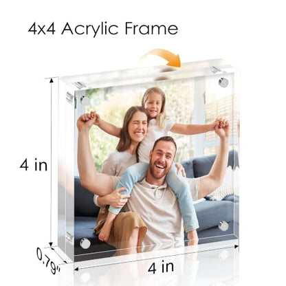 4x4 Acrylic Picture Frame Set of 6, 20mm Thick, Tabletop Display | Double-Sided Transparent Magnetic Frameless Photo Frame, for Office or Home Decor, for Photos, Fits Home, Office - size: 4x4