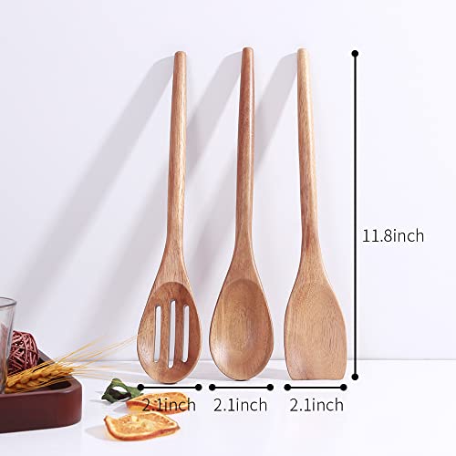 Delicate Wooden Utensils For Cooking, Set of 3, Wood Kitchen Utensils Cooking Tools, 12 Inch Acacia Wooden Spoons Spatula Set, Cooking Gadgets Safe For Nonstick Cookware, Easy To Use - style: Acacia Spoon Set of 3