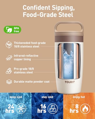 TOURIT Travel Coffee Mug 16 oz, Leakproof 2-Part Drink Lid Coffee Tumbler Cup, Insulated Stainless Steel Travel Mug, Dishwasher Safe Reusable Water Bottle, BPA-Free Coffee Mug, Light pink - color: Light Pink