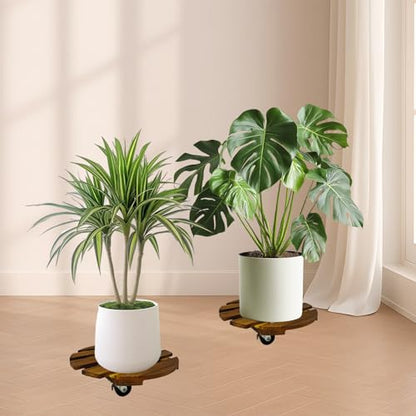 2 Pack Plant Caddy with Wheels, 14 Inch Rolling Plant Stand Heavy Duty with Metal Lockable Casters, Wooden Plant Dolly for Outdoor Indoor, Large Flower Pot, Patio (14inch-2 pack) - size: 14inch-2 pack
