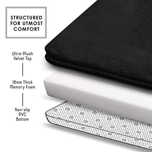 Clara Clark 3 Piece Bathroom Rugs Bath Mat Set, Velvet Memory Foam Bath Mats for Bathroom - Non-Slip, PVC Backing Bath Rugs, Washable - Dries Quickly, Black - color: Black