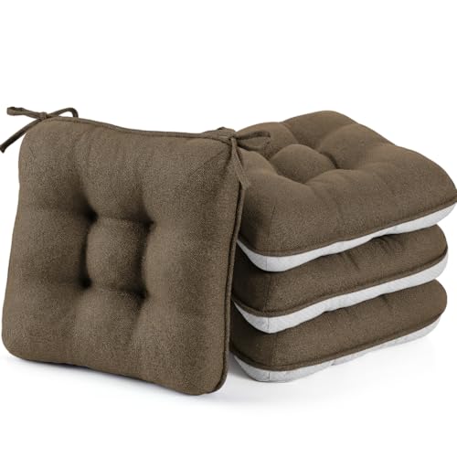 BETU Chair Cushions for Dining Chairs Set of 4,3.5" Thick Kitchen Table Chair Pads with Ties,Non Slip Backing and Covers, Seat Cushion for Dining Room,Bar,Patio Chairs,15.5"X15.5"X3.5",Brown - color: Chocolate, size: 15.5"x15.5"x3.5" (4 Pack)