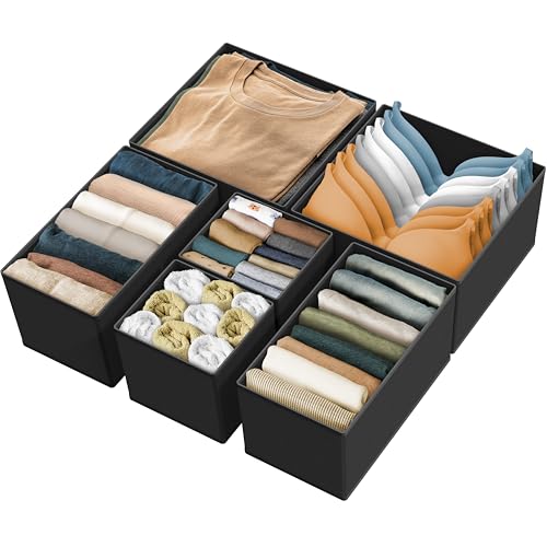 Simple Houseware Underwear Drawer Organizer, Set of 6, Black | for Lingerie/Undergarment/Bra/Panty/Sock/Onesie - color: Black, size: Set of 6 - 2L / 2M / 2S