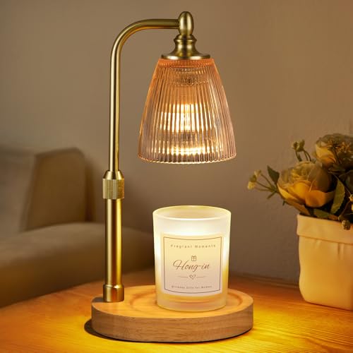 Hong-in Amber Candle Warmer Lamp with Timer Dimmable,Birthday Gifts for Women Sister,House Warming Gifts New Home,Adjustable Height Wax Melt Warmer for Jar Candles,Ideal for Office,Bedroom Home Decor - color: Amber Bell-shaped