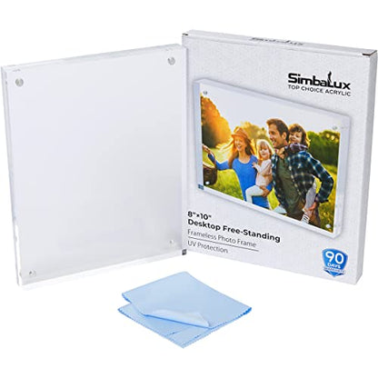 SimbaLux Magnetic Acrylic Picture Photo Frame 8x10 inches UV Protection | 24mm Thick, Clear Glass Like, Double Sided Frameless Desktop Floating Display, Free Standing, 20% Thicker than Most, 1 Pack - size: 8" x 10"