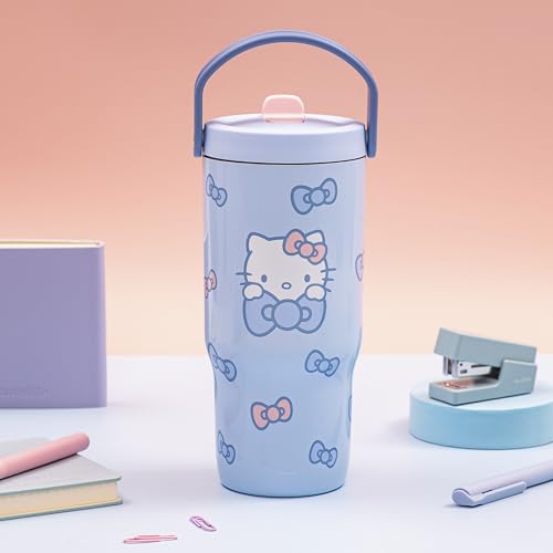 Zak Designs Hello Kitty Siply 20oz Leak-Proof Straw Insulated Tumbler | BPA Free, Stainless Steel, Handle, Cupholder Friendly, Dishwasher Safe, Kids Water Bottle, Reuseable For School, Home, Travel - color: Hello Kitty