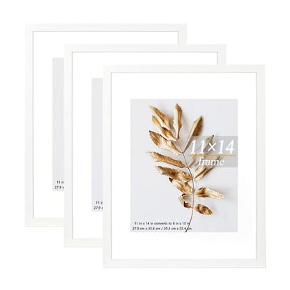11x14 Picture Frame White 3 Pcs set can Display 8x10 Picture with Mat or 11x14 Without Mat on the Wall - color: White, size: 11x14 in-3Pack