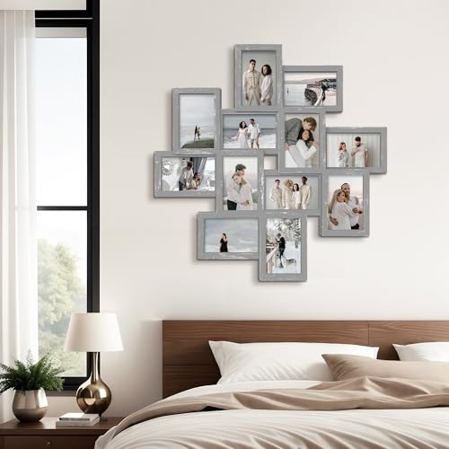 Jerry & Maggie - Photo Frame 24x24 Square Storm Eye Ashes PVC Picture Frame Selfie Gallery Collage Wall Hanging for 6x4 Photo - 12 Photo Sockets - Wall Mounting Design - color: Ashes