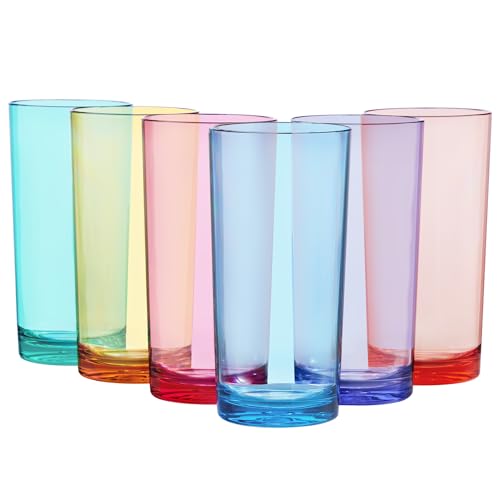 US Acrylic Classic Plastic Reusable Drinking Glasses (Set of 6) 24oz Iced Tea Cups Assorted Colors | BPA-Free Tumblers, Made in USA | Top-Rack Dishwasher Safe - color: Assorted, size: Iced-Tea Tumblers