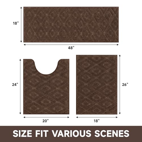 Bsmathom 3 Piece Bathroom Rug Sets, Non Slip Microfiber Bath Mat, Coffee | Plush Water Absorbent Bath Rug Sets with U-Shaped Contour Toilet Mat, Machine Washable Carpet for Bathroom Sink, Shower - color: Coffee