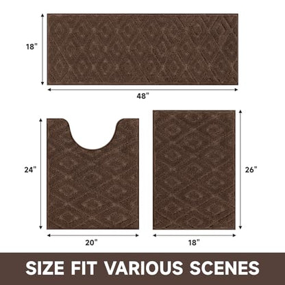 Bsmathom 3 Piece Bathroom Rug Sets, Non Slip Microfiber Bath Mat, Coffee | Plush Water Absorbent Bath Rug Sets with U-Shaped Contour Toilet Mat, Machine Washable Carpet for Bathroom Sink, Shower - color: Coffee