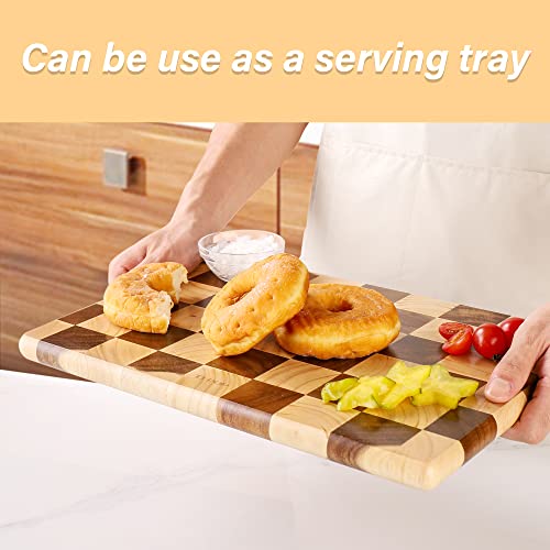 End Grain Wooden Cutting Board, Checkered Chopping Board for Kitchen, Reversible Serving Board for Cheese, Bread & Fruits, 14.5 x 10 x 0.8 Inch - color: Rectangle checkerboard