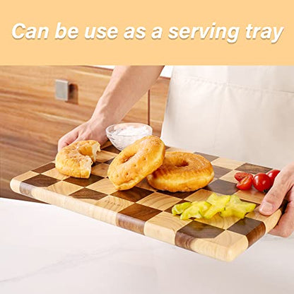 End Grain Wooden Cutting Board, Checkered Chopping Board for Kitchen, Reversible Serving Board for Cheese, Bread & Fruits, 14.5 x 10 x 0.8 Inch - color: Rectangle checkerboard
